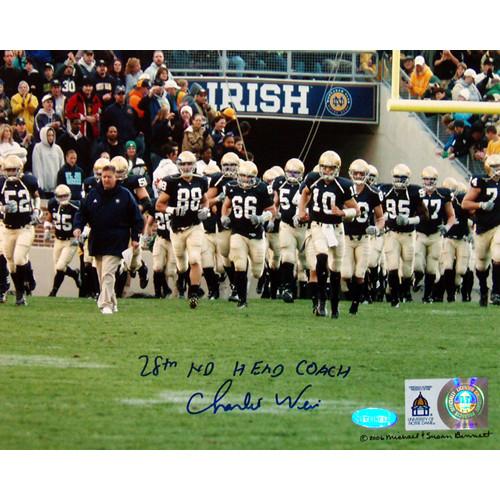 Charlie Weis Walking with Team 8x10 with 28th ND Head Coach Insc