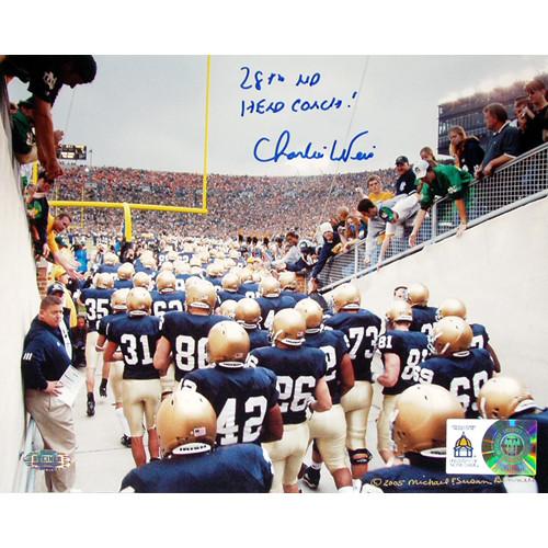 Charlie Weis Watching Team Walk out of Tunnel 8x10 with 28th ND Head Coach Insc