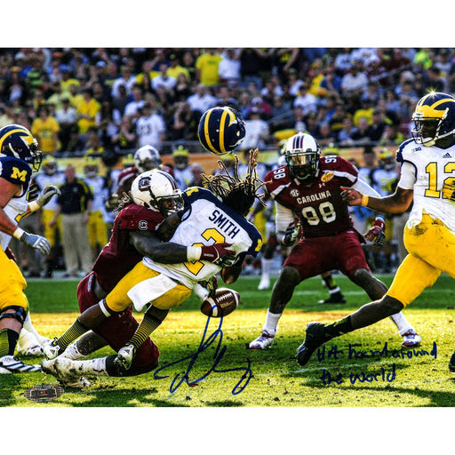 Jadeveon Clowney Hit vs. Michigan Signed 8x10 Photo w The Hit Heard Round The World Insc.