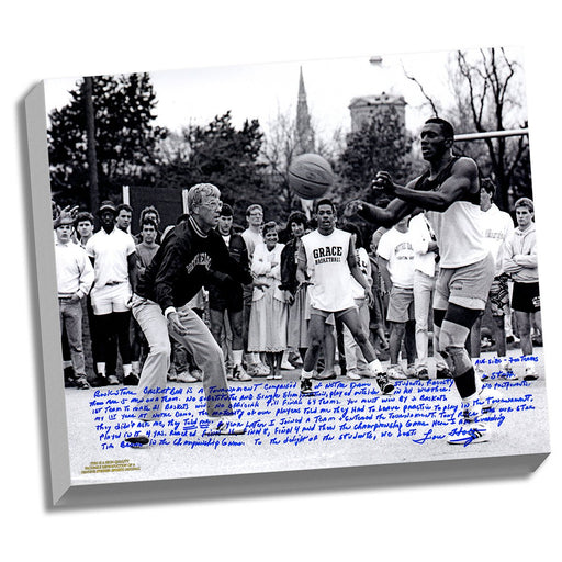 Lou Holtz Facsimile Basketball Vs. Tim Brown Story Stretched 16x20 Story Canvas