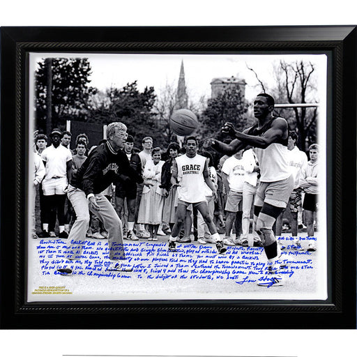 Lou Holtz Facsimile Basketball Vs. Tim Brown Story Stretched Framed 22x26 Story Canvas