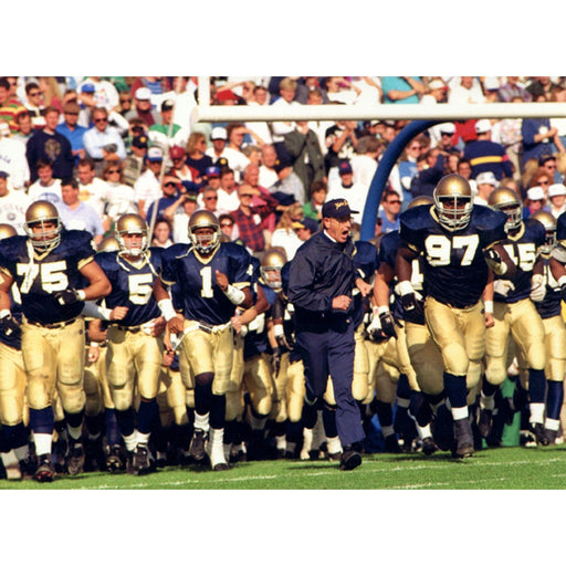 Lou Holtz Running onto the Field with Taylor Mayes and Young 8x10 Photo