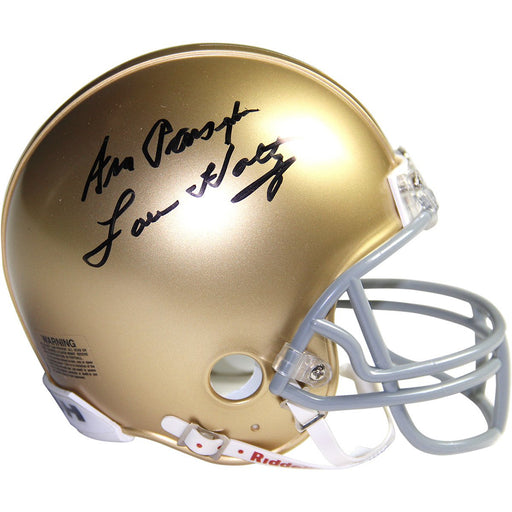 Lou HoltzAra Parseghian Dual Signed Notre Dame Replica Mini Helmet (Signed in Black)