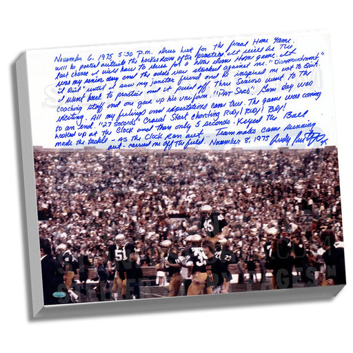 Rudy Ruettiger Facsimile Never Give Up Story Stretched 16x20 Story Canvas