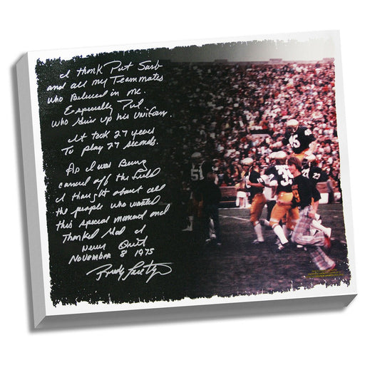 Rudy Ruettiger Facsimile Never Give Up Stretched 22x26 Story Canvas