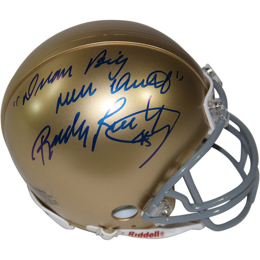 Rudy Ruettiger Signed Notre Dame Mini Helmet w Dream Big Never Quit Insc