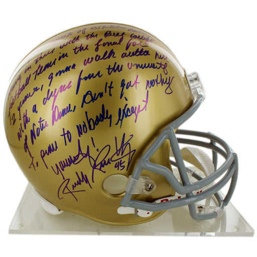 Rudy Ruettiger Signed Replica Notre Dame Full Size Helmet w Five Foot Nothing… quote (Signed in Blue)