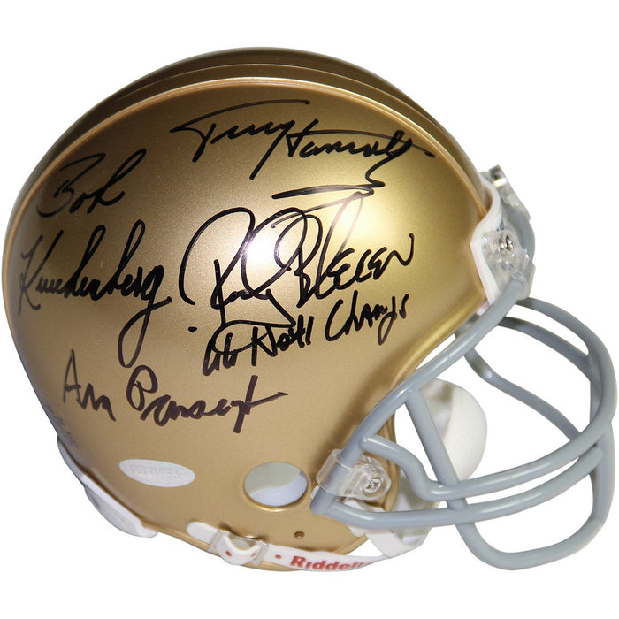 Terry Hanratty Rocky Bleier Bob KuechenbergAra Parseghian Multi-Signed Notre Dame Mini Helmet w 66 Natl Champs Insc. by Rocky Bl