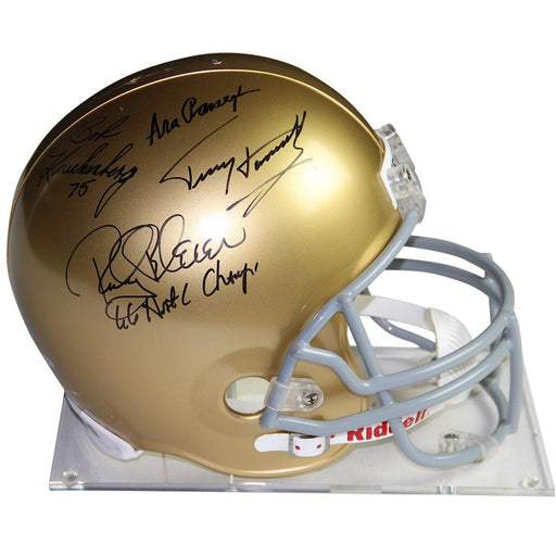 Terry HanrattyRocky BleierBob KuechenbergAra Parseghian Multi-Signed Notre Dame Full Size Replica Helmet w 66 Natl Champs Insc.