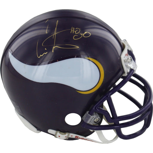 Cris Carter Vikings Signed Mini Helmet w 80 Insc.(Field of Dreams Auth)(Signed in Gold)