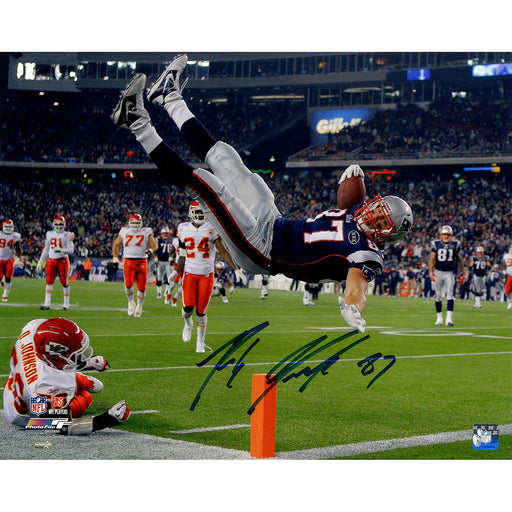 Rob Gronkowski Signed New England Patriots Flip Color 16x20 Photo