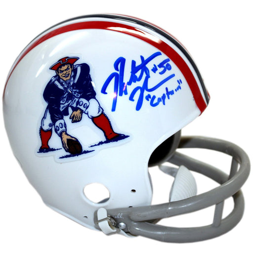 Rob Ninkovich Signed New England Patriots Throwback Mini t Helmet wCaptain Insc.