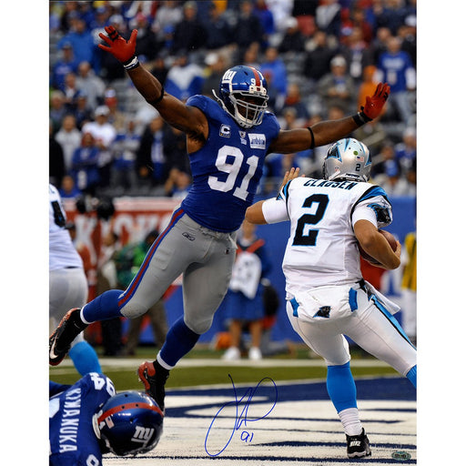 Justin Tuck Signed Sacking Jimmy Clausen 16x20 Photo