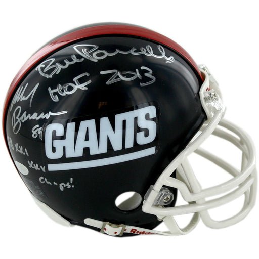 Mark BavaroBill Parcells Dual Signed and Inscribed Throwback Giants Mini Helmet w Parcells HOF Insc Bavaro S.B Insc.