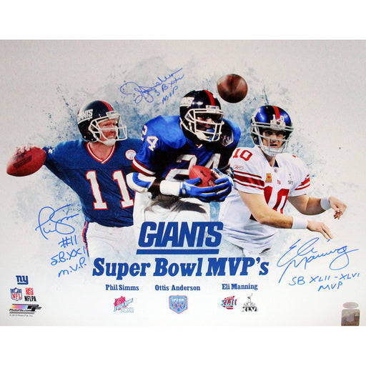 New York Giants SB MVP 16x20 Unframe Collage Signed (Eli Manning Phil Simms OJ Anderson) w SB MVP?€™s Insc.