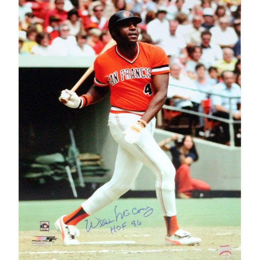 Willie McCovey Close Up Swing Orange Jersey Signed 16x20 photo w HOF 86? Insc.