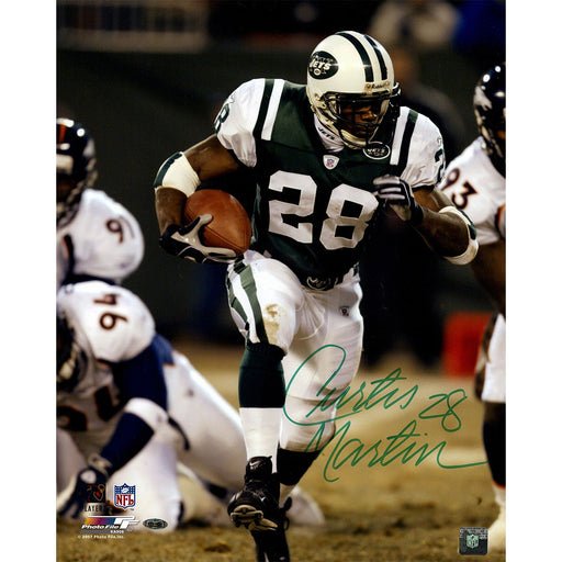 Curtis Martin Signed Run vs. Broncos 16x20 Photo (Signed in Green)