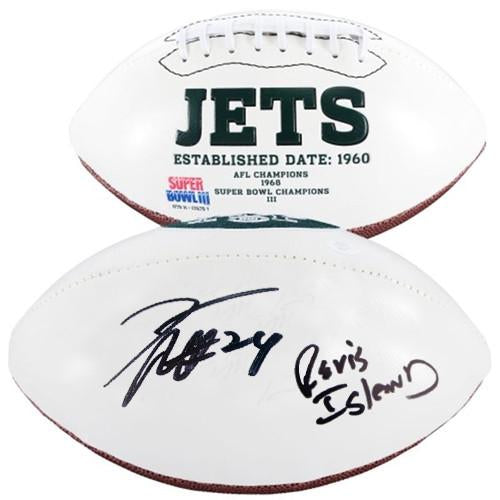 Darrelle Revis Signed White Panel Jets Logo Football with Revis Island Insc.