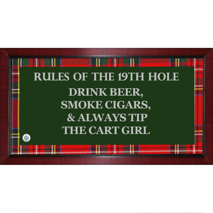 Rules of the 19th Hole Framed 9.5x19 Sign W Tartan Plaid Boarder