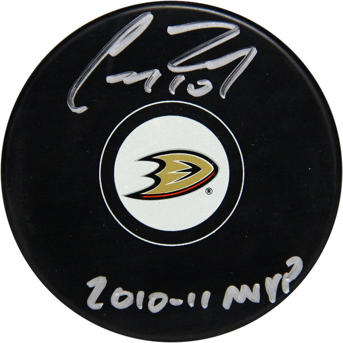 Corey Perry Signed Anaheim Ducks Logo Puck w 2010-11 MVP Insc.