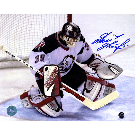 Dominik Hasek Buffalo Sabres Signed Goal Crease Puck Save 8x10 Photo (AJ Sports Auth)