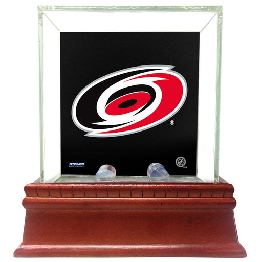 Carolina Hurricanes Glass Single Puck Case with Team Logo Background