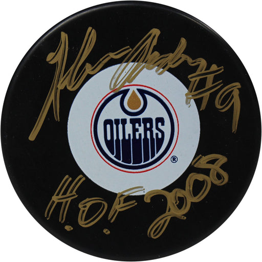 Glenn Anderson Signed Edmonton Oilers Puck w HOF 2008 Insc