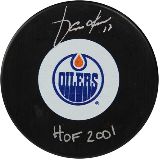 Jari Kurri Edmonton Oilers Signed Puck w HOF 2001 Insc. (Sport Authentix Auth)