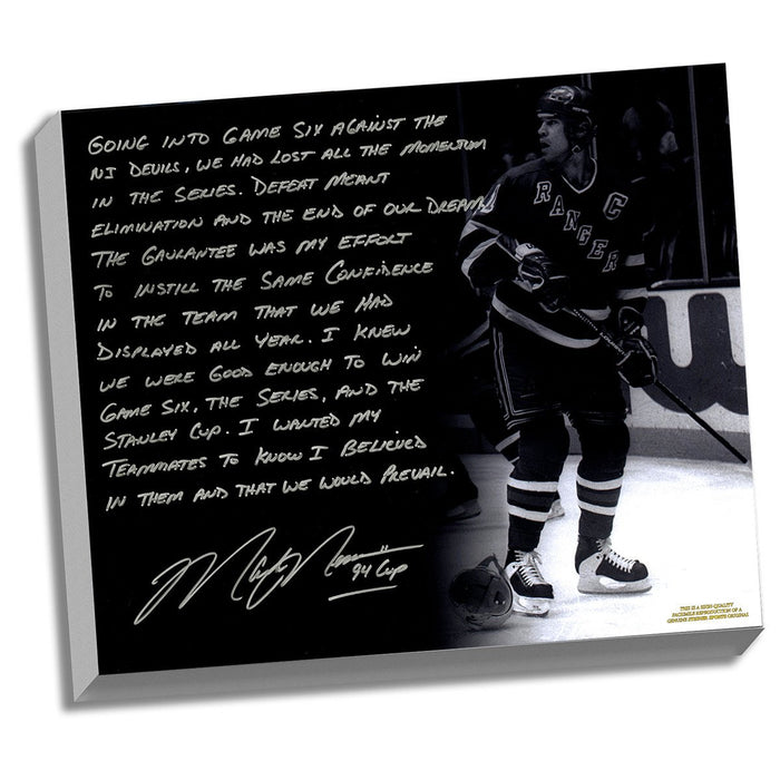 Mark Messier Facsimile 94 Stanley Cup Guarantee Stretched 16x20 Story Canvas