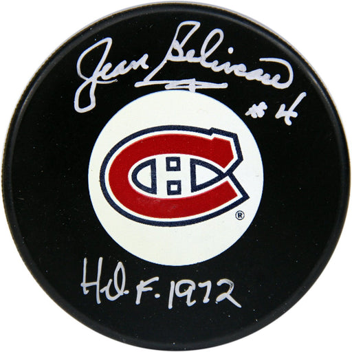 Jean Beliveau Montreal Canadiens Signed Puck with HOF 1972 Insc (AJ Sports Auth)