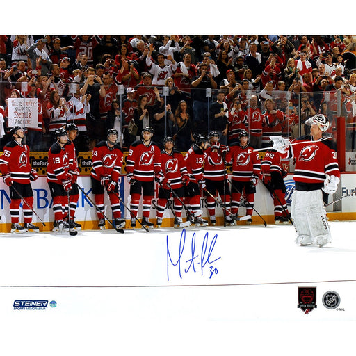 Martin Brodeur Signed final game with CareerRetirement logo 16x20 Photo (LE130)