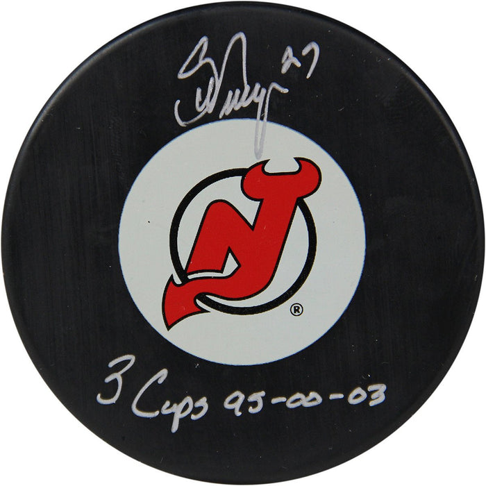 Scott Niedermayer Signed New Jersey Devils Puck w 3 CUPS 95-00-03 Insc. (Niedermayer Auth)