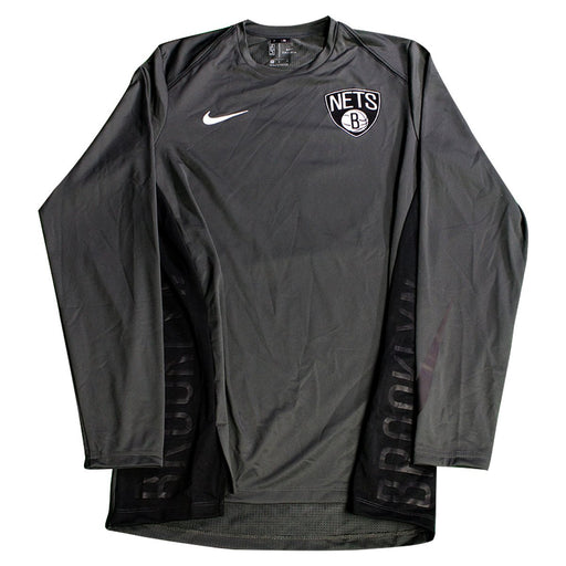 Isaiah Whitehead Brooklyn Nets Game Used #15 Long Sleeve Alternate Grey Shooting Shirt (L)