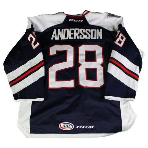 Lias Andersson #28 Blue Hartford Wolfpack Game Used 2017-2018 Jersey (Size 56)