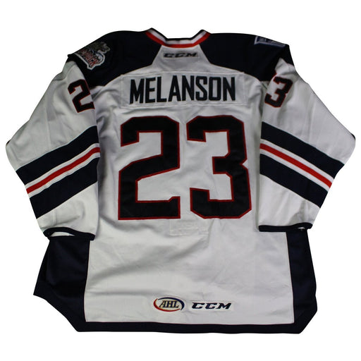 Drew Melanson #23 White Hartford Wolfpack Game Used 2017-2018 Jersey (Size 56)