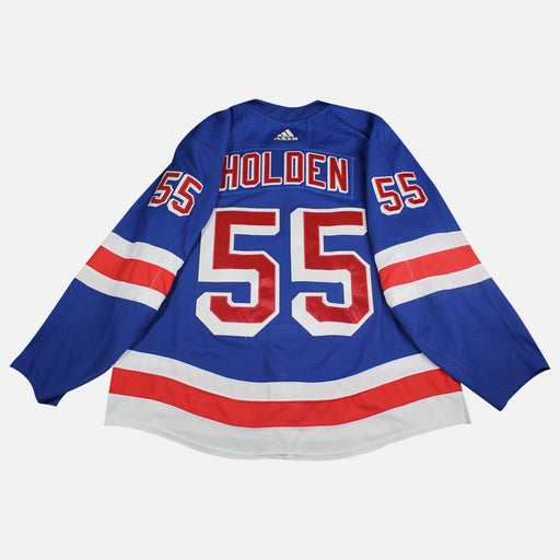 Nick Holden   New York Rangers 2017-2018 Game Used #55 Set 2  Blue Jersey w/ 100th Anniversary Patch (removed) worn 11/24/17-2/18/18) Size 58