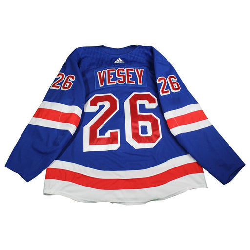 Jimmy Vesey New York Rangers 2017-2018 Game Used #26 Set 2  Blue Jersey w/ 100th Anniversary Patch (removed) worn 11/24/17-2/18/18) Size 58