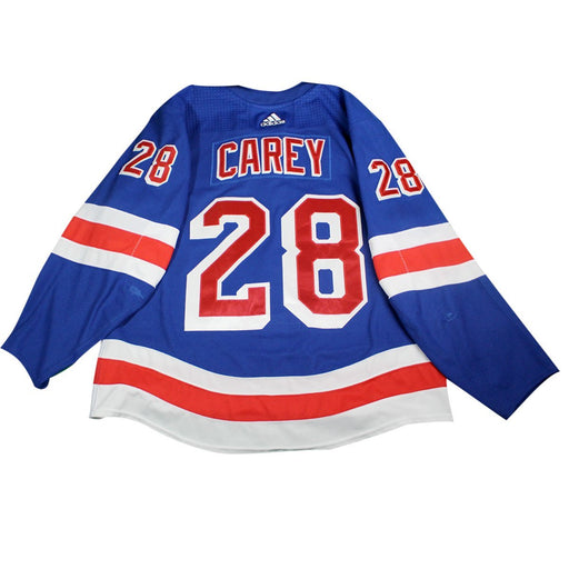 Paul Carey New York Rangers 2017-2018 Game Used #28 Set 2  Blue Jersey w/ 100th Anniversary Patch (removed) worn 11/24/17-2/18/18) Size 56