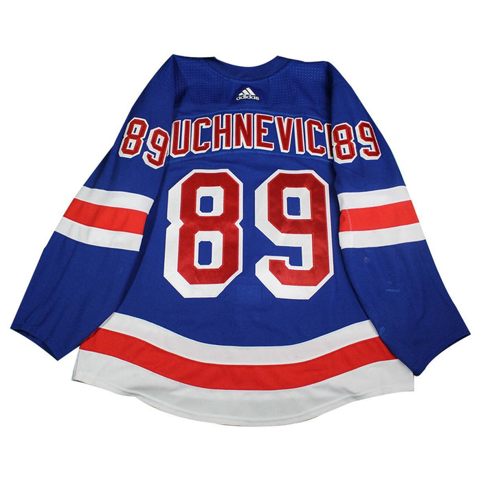 Pavel Buchnevich New York Rangers 2017-2018 Game Used #89 Set 2  Blue Jersey w/ 100th Anniversary Patch (removed) worn 11/24/17-2/18/18) Size 56