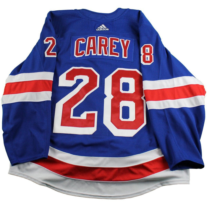 Paul Carey New York Rangers 2017-2018 Pre-Season Game Used #28 Blue Jersey (Size 56)