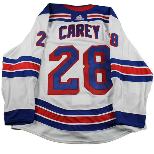 Paul Carey New York Rangers 2017-2018 Pre-Season Game Used #28 White Jersey (Size 56)