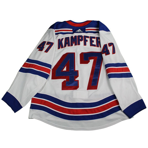 Steve Kampfer  New York Rangers 2017-2018 Game Used #47 Set 2  White Jersey w/ 100th Anniversary Patch (removed) Worn 12/5/17-2/17/18) Size 56