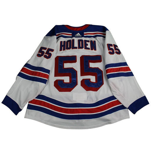 Nick Holden   New York Rangers 2017-2018 Game Used #55 Set 2  White Jersey w/ 100th Anniversary Patch (removed) Worn 12/5/17-2/17/18) Size 58