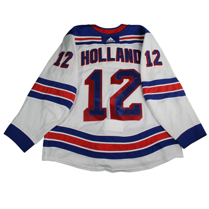 Peter Holland New York Rangers 2017-2018 Game Used #12 Set 2  White Jersey w/ 100th Anniversary Patch (removed) Worn 12/5/17-2/17/18) Size 56