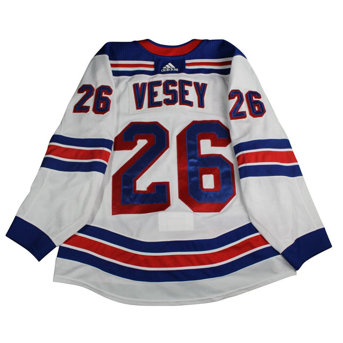 Jimmy Vesey New York Rangers 2017-2018 Game Used #26 Set 2  White Jersey w/ 100th Anniversary Patch (removed) Worn 12/5/17-2/17/18) Size 58