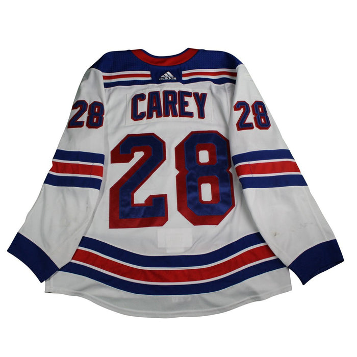 Paul Carey New York Rangers 2017-2018 Game Used #28 Set 2  White Jersey w/ 100th Anniversary Patch (removed) Worn 12/5/17-2/17/18) Size 56