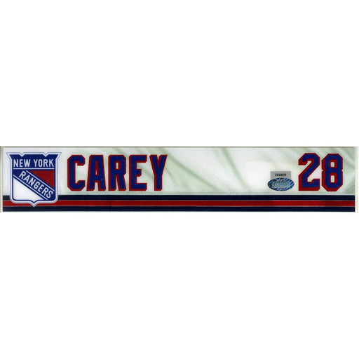 Paul Carey # 28  New York Ranger 2017/2018 Game Used Locker Room Name Plate