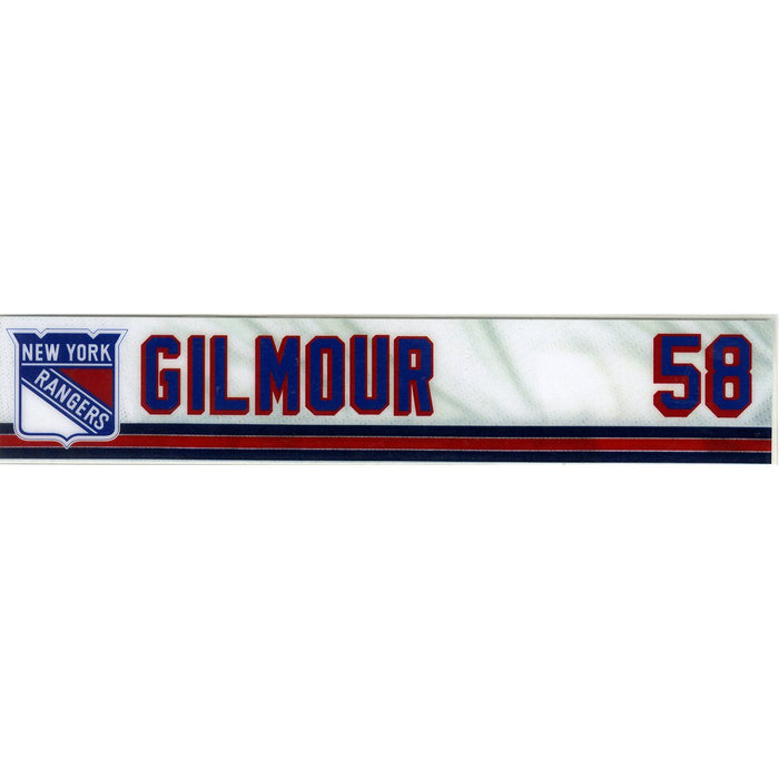 John Gilmour # 58  New York Ranger 2017/2018 Game Used Locker Room Name Plate