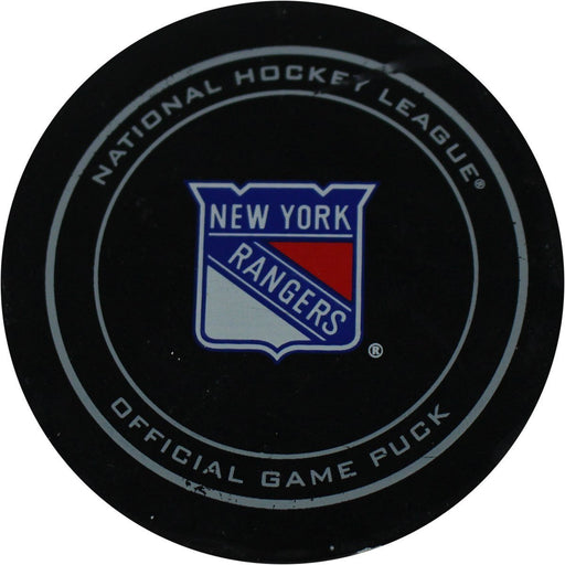 New York Rangers 2017-2018 Game Used Puck (2/25/18 vs. Red Wings(Jean Ratelle Retirement Night )(Goal By Miller)(Assists- Spooner, DeAngelo)