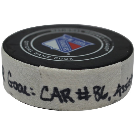 New York Rangers 2017-2018 Game Used Puck (3/12/2018 vs.Carolina Hurricanes)(Goal by Teravainen, Assists from Aho,Pesce)